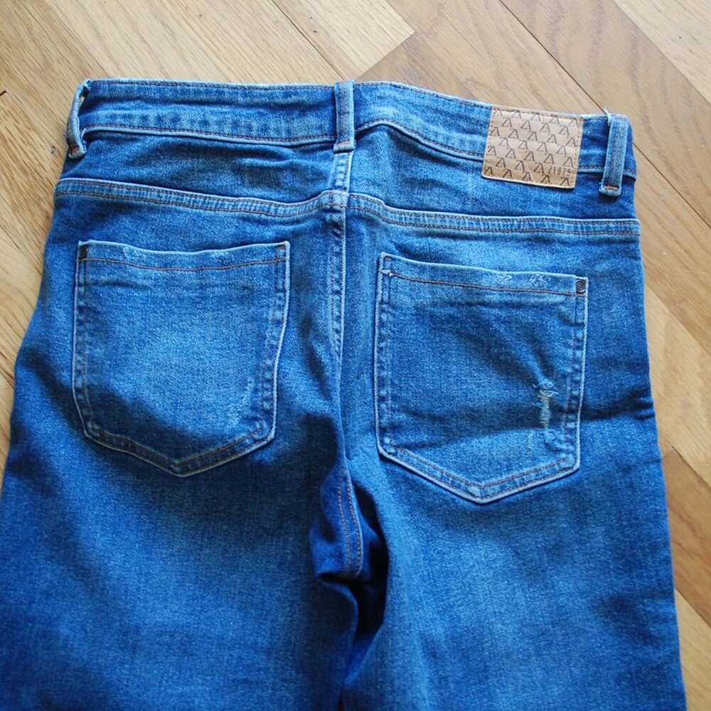 Zara Z1975 Skinny Blue Denim Jeans Pants Mid Rise Raw Hem - Picture 4 of 4